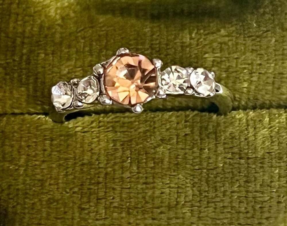 Morganite Rhinestone Titanium Steel Silver Engagement Ring Size 6